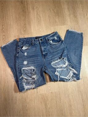 Distressed High-Rise Mom Jeans Ripped Blue Jeans Women's Size 30